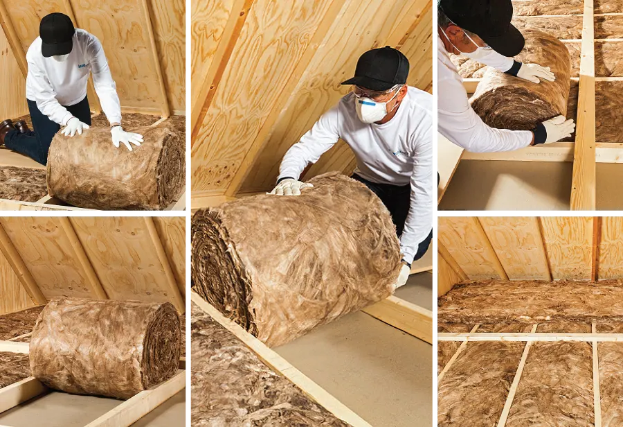 Installer fitting Earthwool ceiling batts